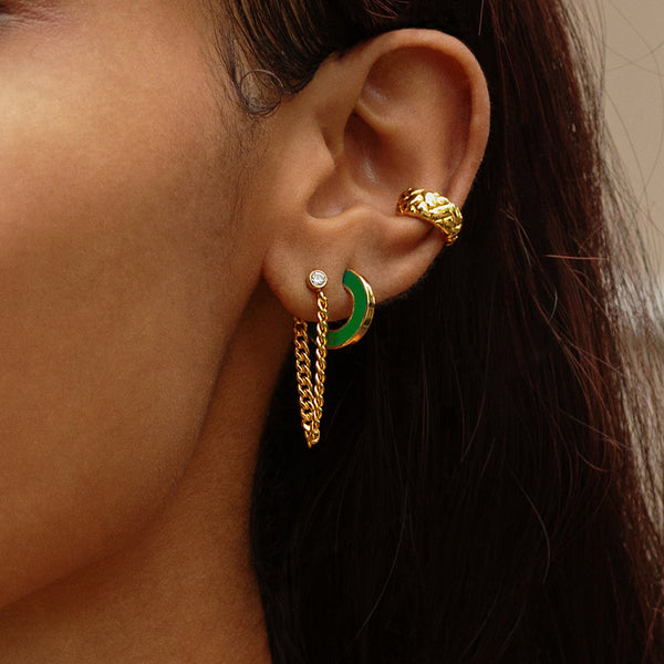 FE1942 925 Sterling Silver Bezel CZ Long Chain Stud Earrings