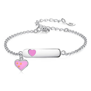 YS1296 925 Sterling Silver Pink Heart Children Engraved Bracelet