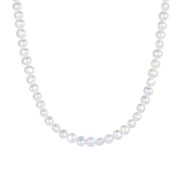 PN0049 925 Sterling Silver 7-8MM White Freshwater Pearl Choker Necklaces