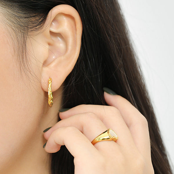 RHE1101 925 Sterling Silver Classic Hammered Hoop Earring For Daily