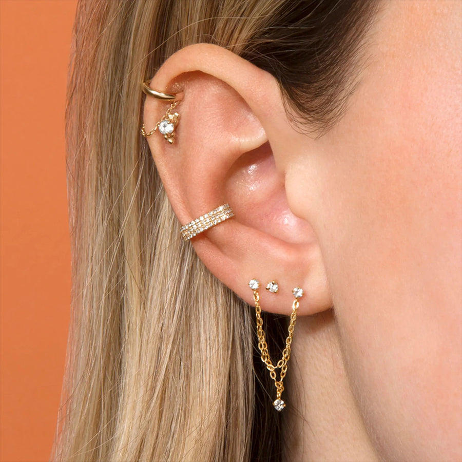 FE1897 925 Sterling Silver Mini Chain Reaction Huggie Hoop Earrings