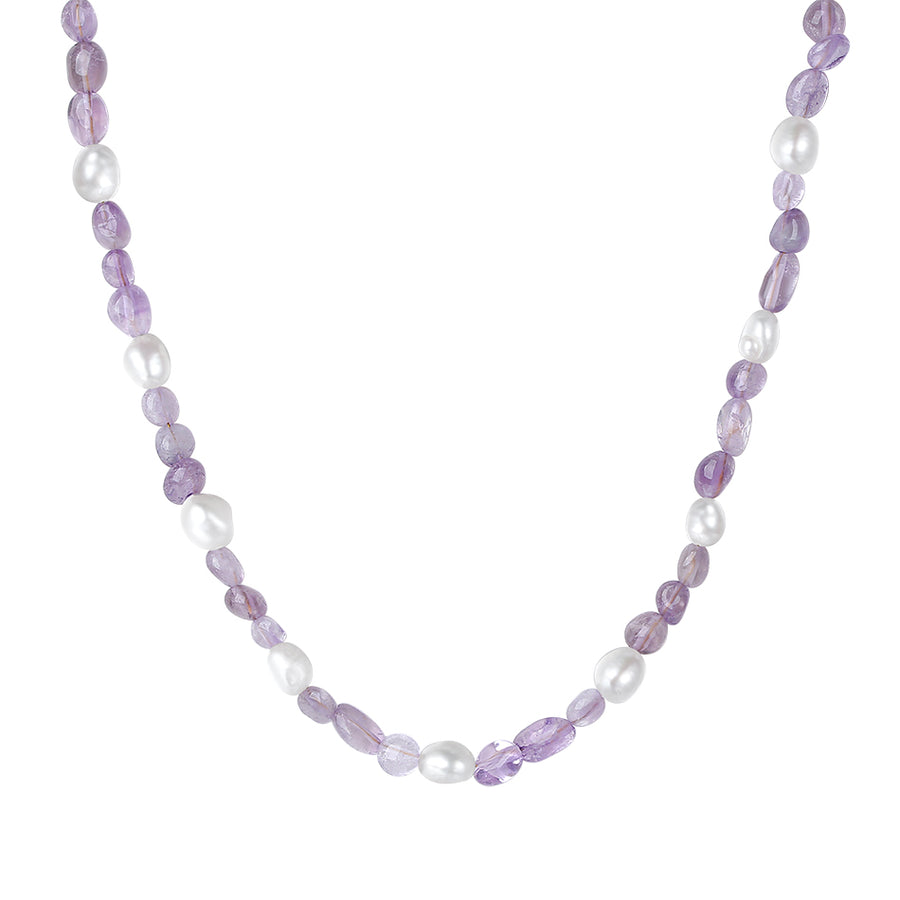 PN0008 925 Sterling Silver Freshwater Pearl Purple Crystal Necklace