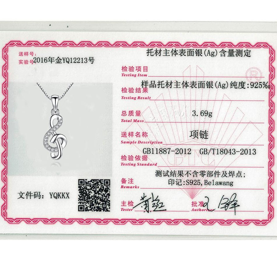 YX1502 925 Sterling Silver Musical Note Pendant Necklace
