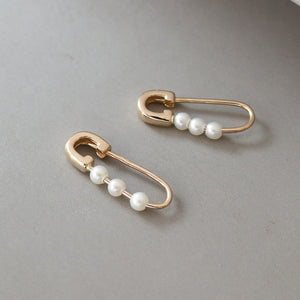 PE0098 925 Sterling Silver White Round Pearl Paperclip Hoop Earring