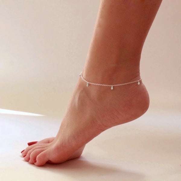 FA0002 925 Sterling Silver Shaker Bezel Anklet