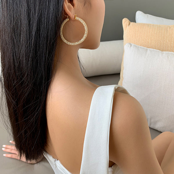 FE1187 925 Sterling Silver Pave Diamond Big Hoops Earrings