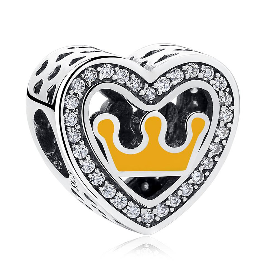 PY1486 925 Sterling Silver Enamel Crown Radiant Heart Charm
