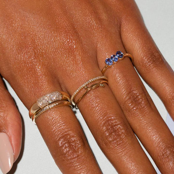 FJ0666 925 Sterling Silver Wavy Band Ring with Zircon