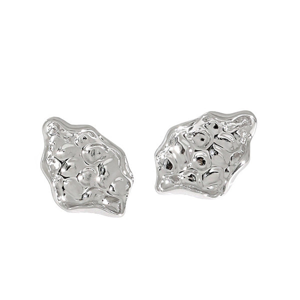 RHE1093 925 Sterling Silver Hammered Irregular Trendy Stud Earring
