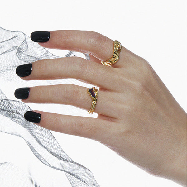 RHJ1130 925 Sterling Silver Irregular Cubic Zirconia Open Ring