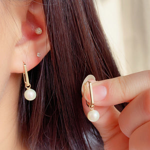 PE0062 925 Sterling Silver Geometry Freshwater Pearls Chunky Drop Hoop Earrings