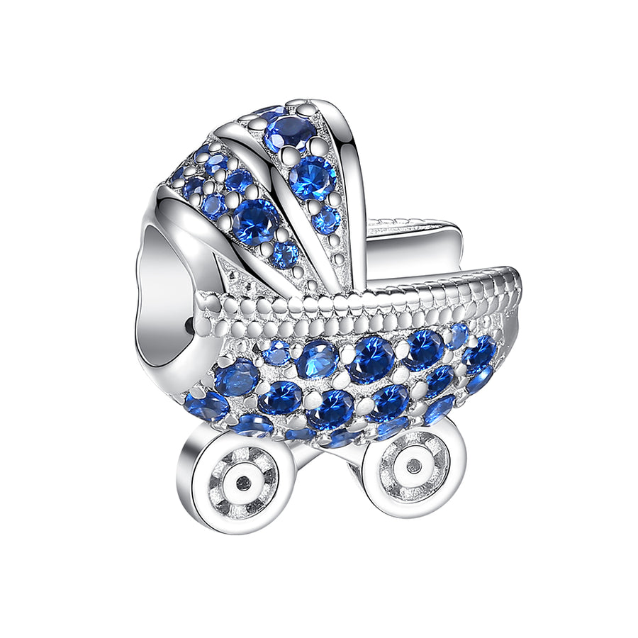 PY1926 925 Sterling Silver Blue Pram CZ charm bead