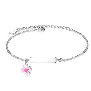 YS1253 925 Sterling Silver Pink Enamel Clover Kid Bracelet