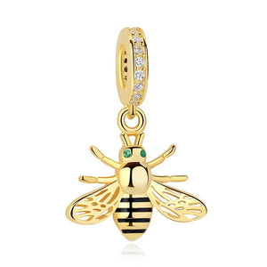 PY1457 925 Sterling Silver 14K Gold-Color Honey Bee Charm
