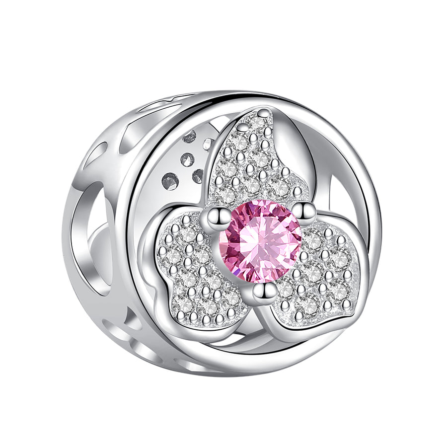PY1923 925 Sterling Silver Pink CZ Petal charm bead