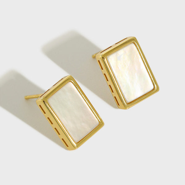 RHE1063 925 Sterling Silver Retro Rectangle Square Shell Women Stud Earring
