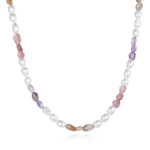 PN0056 925 Sterling Silver Colorful Stone & Freshwater Pearl Choker Necklace