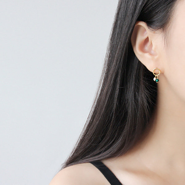 RHE1029 Pearl Emerald Crystal Beads Stud