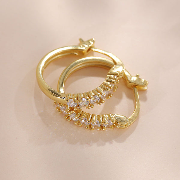 YHE0495 925 Sterling Silver Pave Cubic Zirconia Geometry Hoop Earring