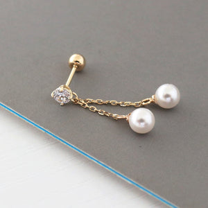 PE0061 925 Sterling Silver Double Chain Shell Pearl Stud Earring