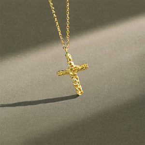 RHX1028 925 Sterling Silver Hammered Cross Pendant Necklace