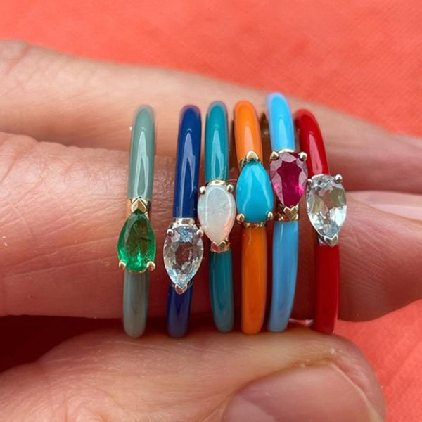 FJ0668 925 Sterling Silver Cubic Zircon Colorful Band Ring