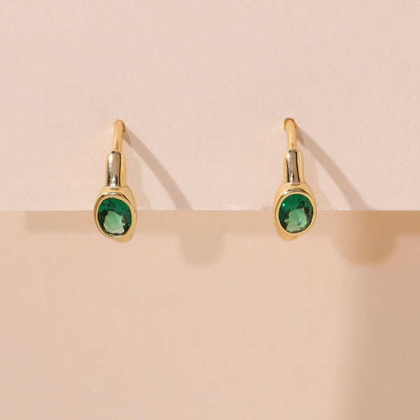 YHE0381 925 Sterling Silver Green Oval Stone Women Hoop Earring