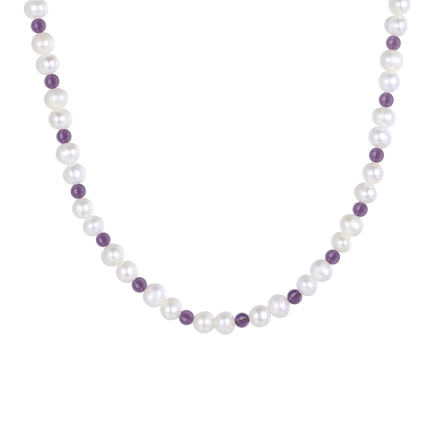PN0016 925 Sterling Silver 6-7MM Freshwater Pearl Purple Bead Necklace