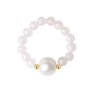 PR0011 PR0012 Pink Crystal Gold Bead Freshwater Pearl Elasticity Adjustable Ring