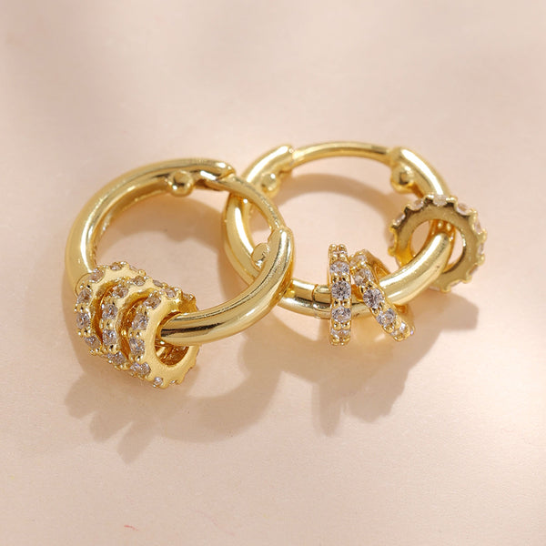 YHE0249 925 Sterling Silver Triple Circle Cubic Zirconia Earring