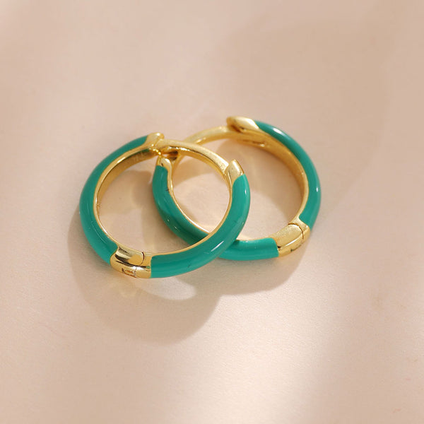 YHE0424 925 Sterling Silver Minimalist Green Enamel Hoop Earring