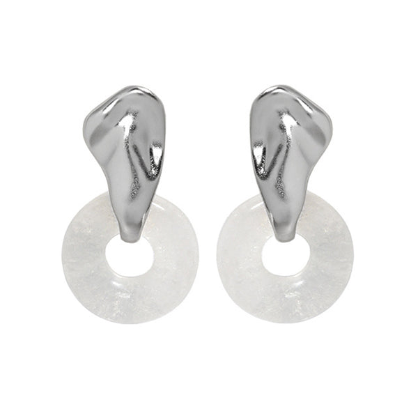 RHE1104 925 Sterling Silver Minimalist White Crystal Irregular Stud Earring