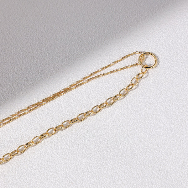 FX0905 925 Sterling Silver Layer Link Round Push Clasp Necklace