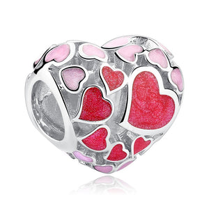 PY1709 925 Sterling Silver Heart Charm with Pink Enamel