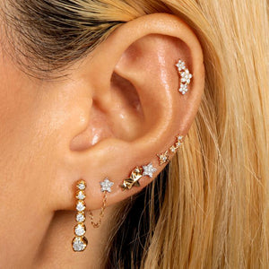 FE1556 925 Sterling Silver Zircon Three Star Stud Earrings