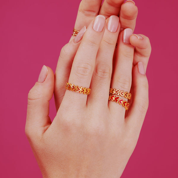 FJ0827 925 Sterling Silver Stacked Hollow Heart Women Ring