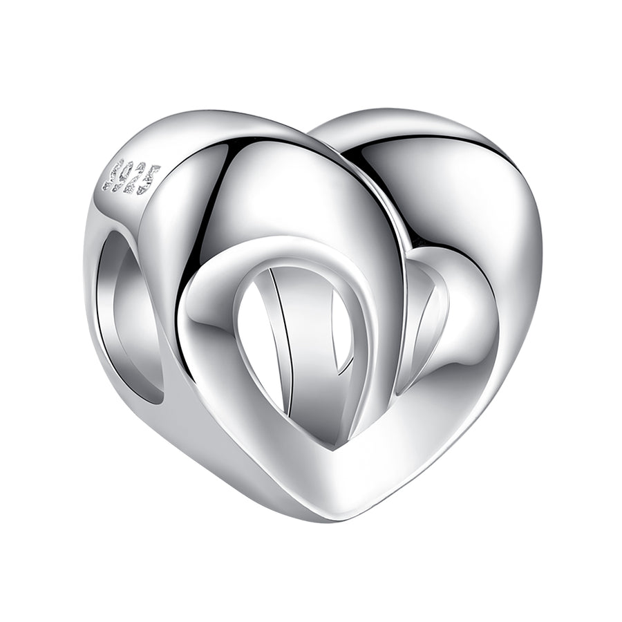 PY1925_N 925 Sterling Silver White Gold Heart charm bead