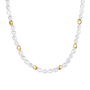 PN0037 925 sterling silver Gold Bead & 8-9MM Freshwater Pearl Women Choker Necklace