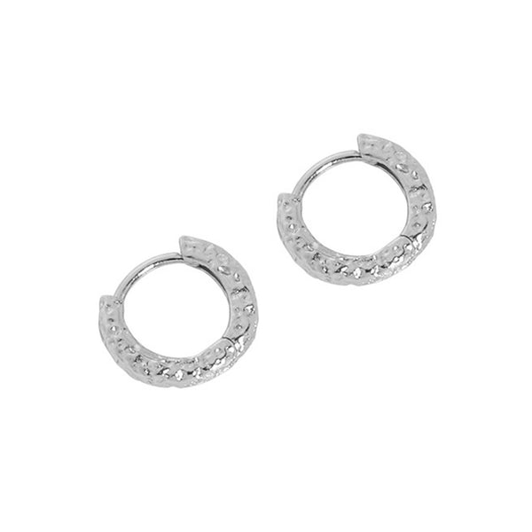 RHE1078 925 Sterling Silver Hamered Mini Women Mini Hoops