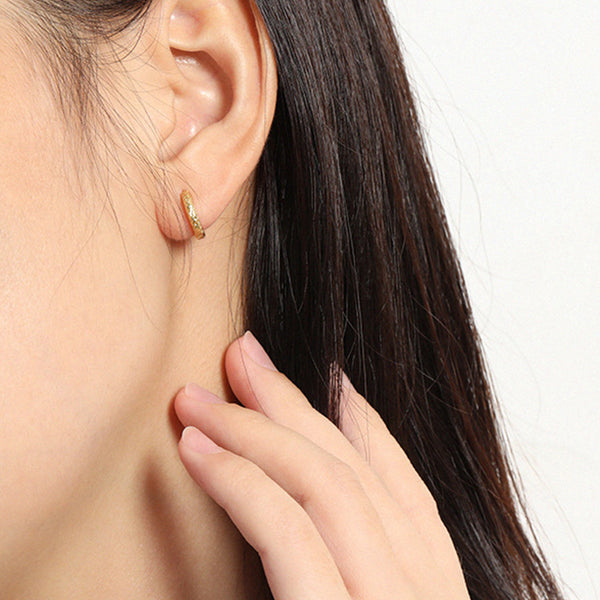 RHE1078 925 Sterling Silver Hamered Mini Women Mini Hoops