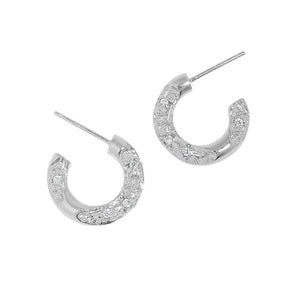 RHE1105 925 Sterling Silver Hammered Hoop Earring With Cubic Zirconia