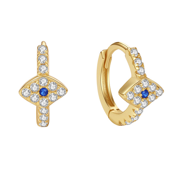 YHE0120 925 Sterling Silver Blue Evil Eye Hoop Earring With CZ
