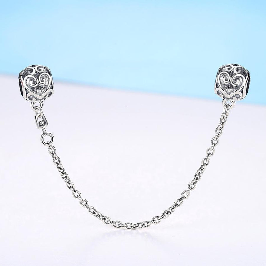 PY1774 925 Sterling Silver Enchanted Heart Safety Chain