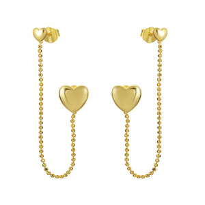 FE0768 925 Sterling Silver Heart Chain Dangle Earrings