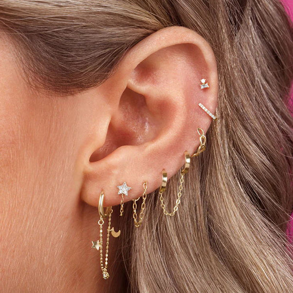 FE1926 925 Sterling Silver Cubic Zirconia Star Chian Stud Earrings