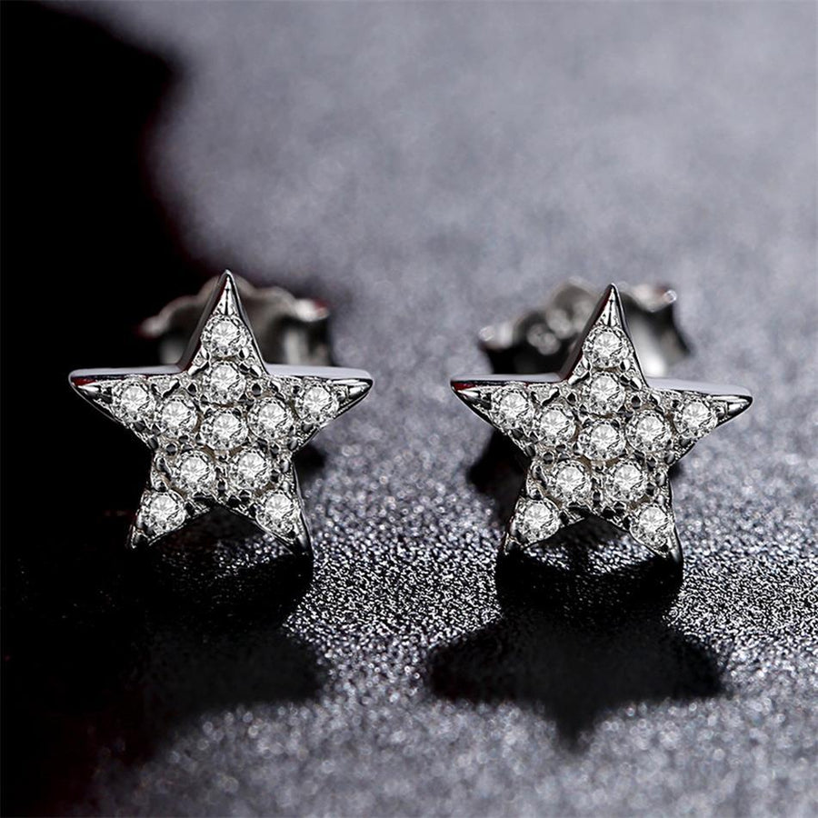 YE3110 925 Sterling Silver Wishing Star Earrings with CZ