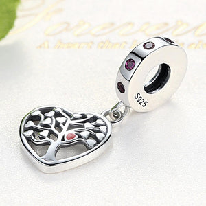 PY1494 925 Sterling Silver Family Tree Love Heart Charm