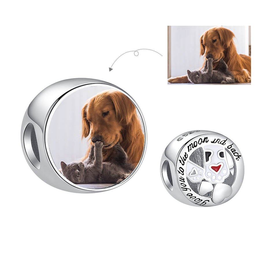 XPPY1117 925 Sterling Silver Dog Round Photo Charm