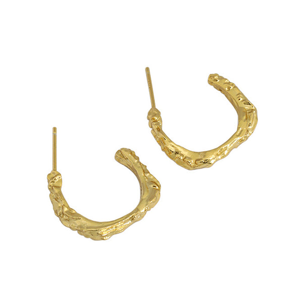 RHE1086 925 Sterling Silver Hammered Simple Women Hoop