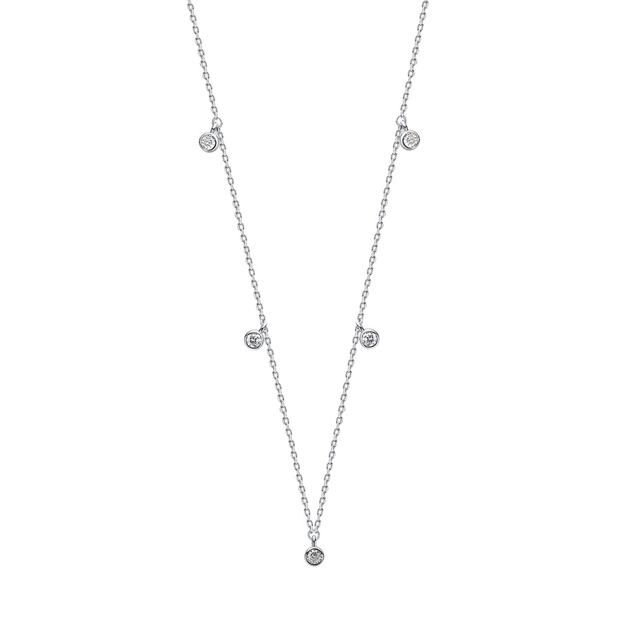 FX0286 925 Sterling Silver Diamonds Beaded Necklace